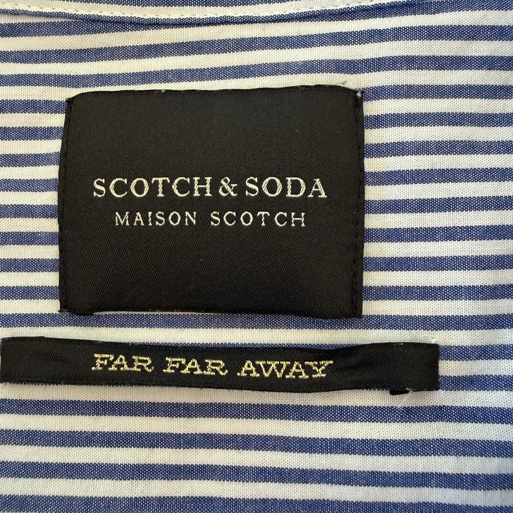 Scotch & Soda Striped Star Embroidered Button Down Shirt Sz L Blue White Cotton - Picture 6 of 10